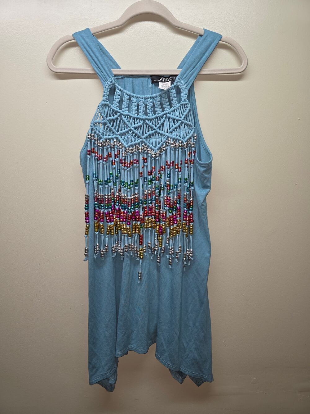 Midnight Velvet Beaded Crochet Blue Tank Size XL